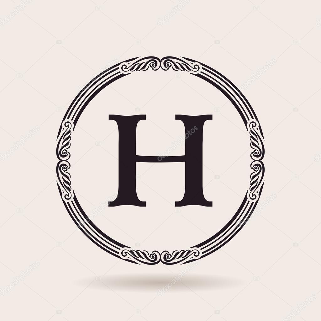 Vector frames design templates. Vintage labels and badges for logos. Alphabet letter H