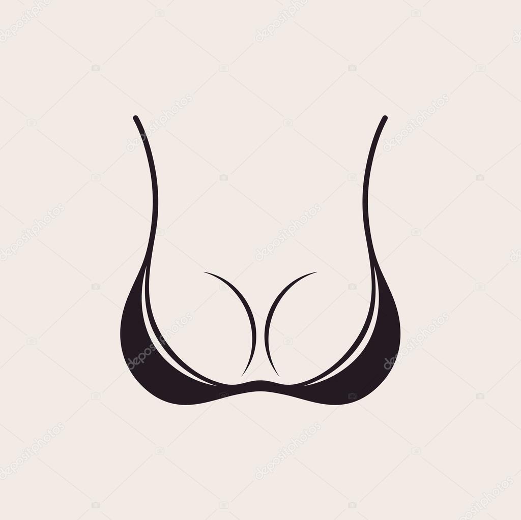 Bra icon sexy logo. Simple emblem slim figure, fitness beautiful breasts vector illustration. Vintage bikini sale label design