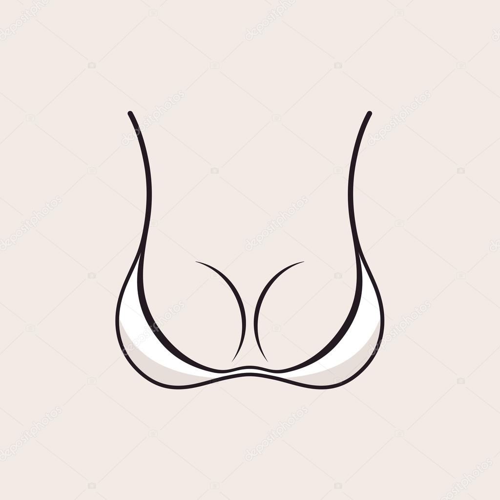 Bra icon sexy logo. White simple emblem slim figure, fitness beautiful breasts vector illustration. Vintage bikini sale label design