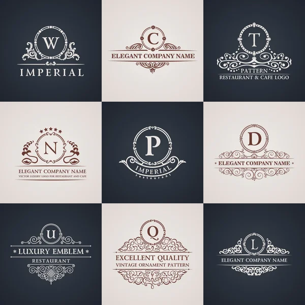 Logotipo de lujo. Patrón caligráfico elegantes elementos de decoración. Adorno vintage — Vector de stock