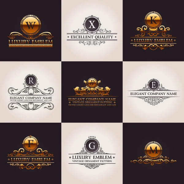 Luxe logo set. Kalligrafische patroon elegant decor elementen. Vintage vector ornament — Stockvector