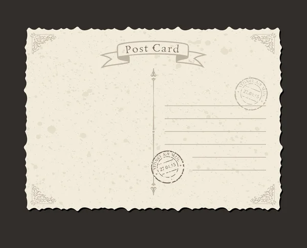 Tarjeta postal Grunge y sello postal. Diseño sobres carta — Vector de stock