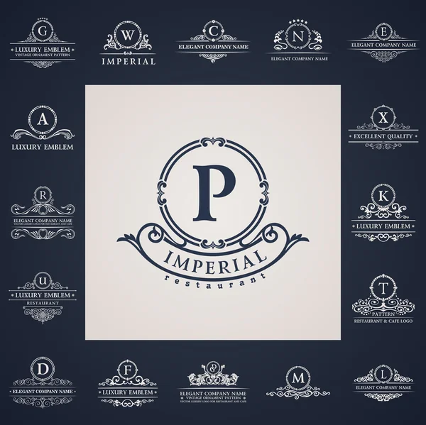 Luxury vintage logos set. Calligraphic letter elements — Stock Vector