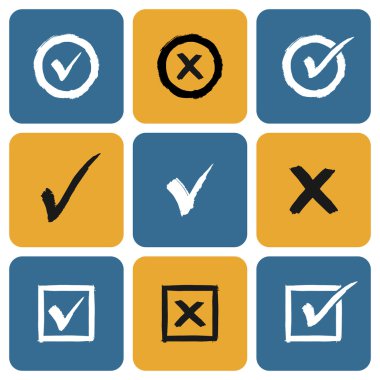 Elle çizilmiş onay işaretleri simgeler vektör kümesi