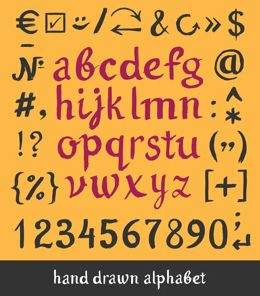 Handgezeichnetes Alphabet und Buchstaben Zahlen Pinsel — Stockvektor