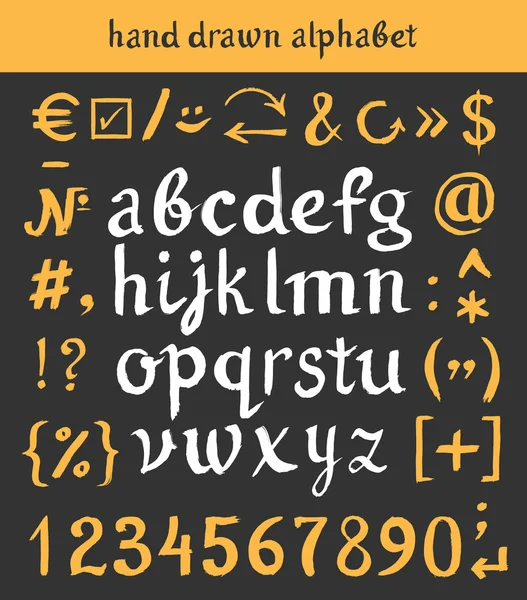 Handgezeichnetes Alphabet und Buchstaben Zahlen Pinsel — Stockvektor