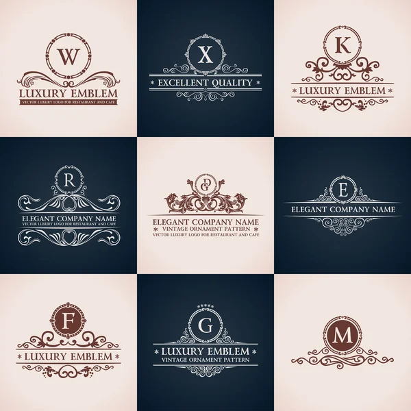 Conjunto de logotipo de diseño. Patrón caligráfico elegantes elementos de decoración. Adorno vintage — Vector de stock