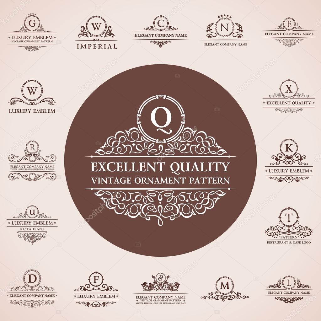 Calligraphic logos set. Vintage template pattern elegant decor elements. Vector ornament