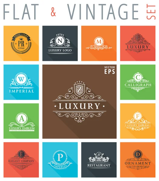Vintage lapos elem ikonok gyűjtemény luxus logó vektoros — Stock Vector