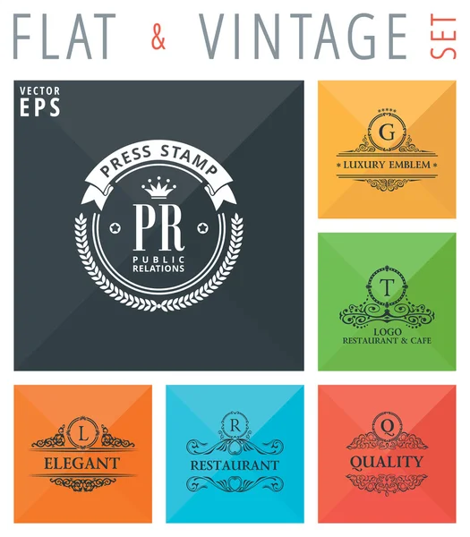 Vetor plana e elementos vintage ícones decoração caligráfica — Vetor de Stock