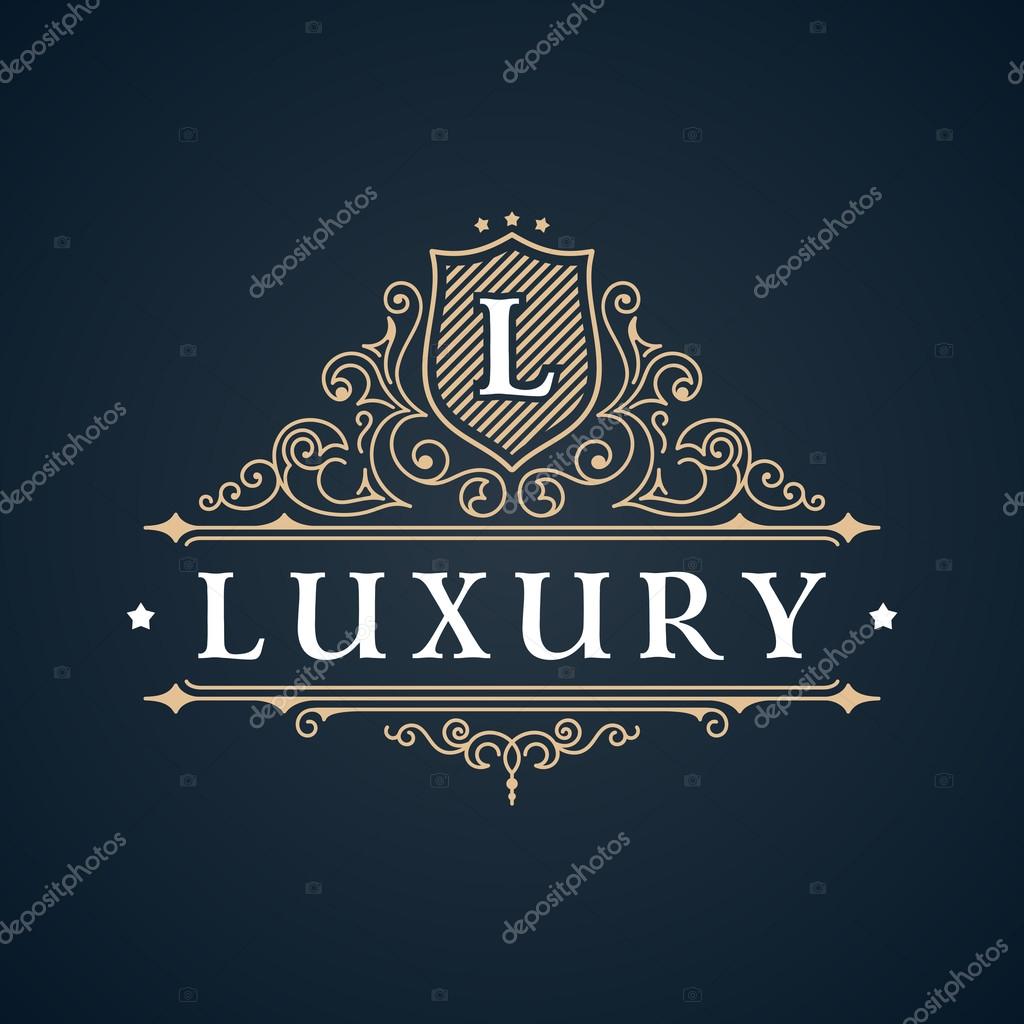 Calligraphic Luxury logo. Emblem elegant decor elements. Vintage vector symbol ornament L