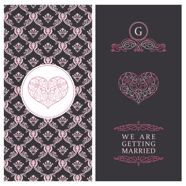 Vintage vector card templates. Wedding married save the date — 스톡 벡터