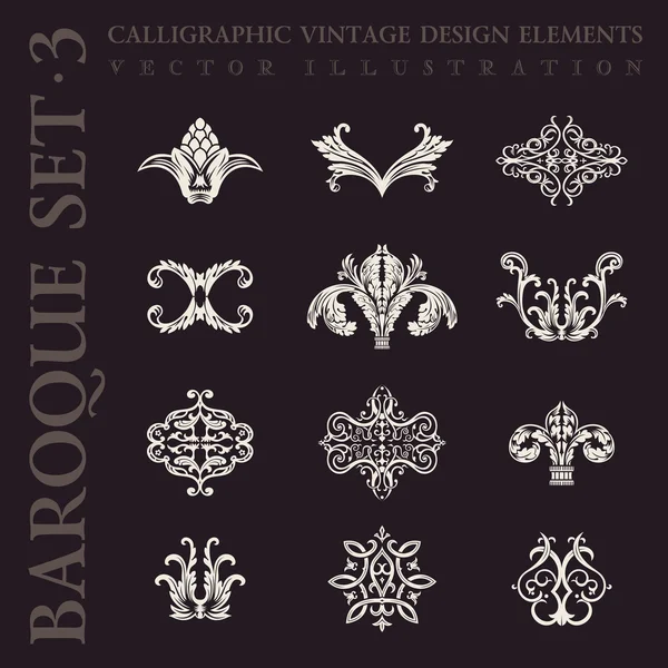 Elementos vintage barrocos. Conjunto caligráfico vectorial. Iconos de diseño — Archivo Imágenes Vectoriales
