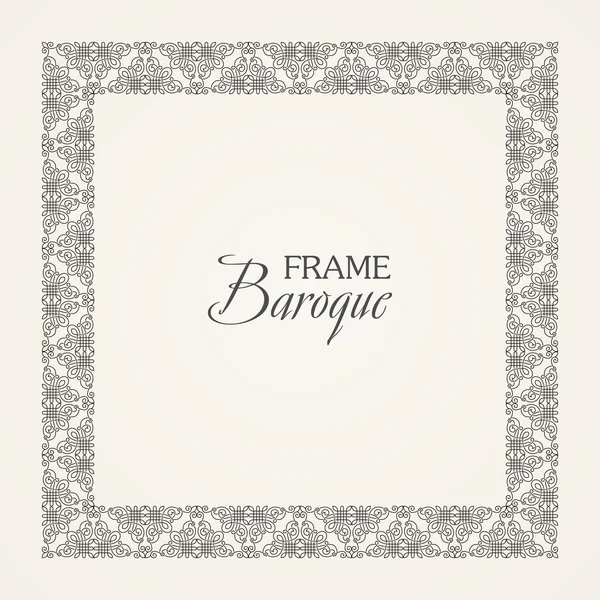 Vintage baroque floral frame. Vector black and white — Stok Vektör