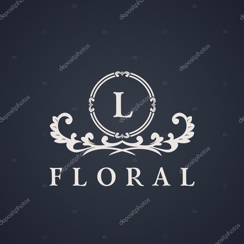 Vintage luxury emblem. Elegant Calligraphic pattern on vector logo. Black and white monogram L