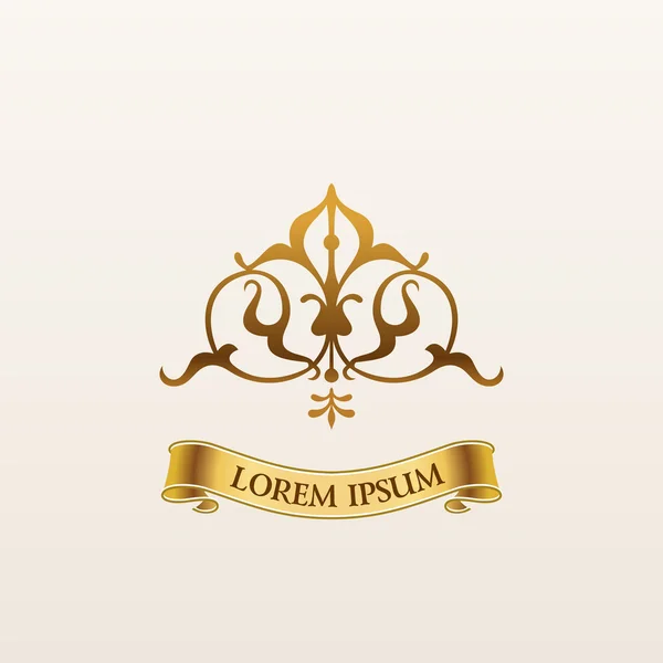 Vintage emblema de ouro vetor de luxo. Logotipo caligráfico elegante — Vetor de Stock