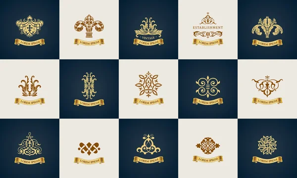 Design logo set. Calligraphic pattern elegant decor elements — Stok Vektör