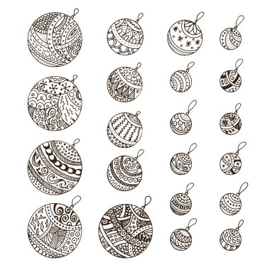 Dizi doodle çizilmiş Noel topları el