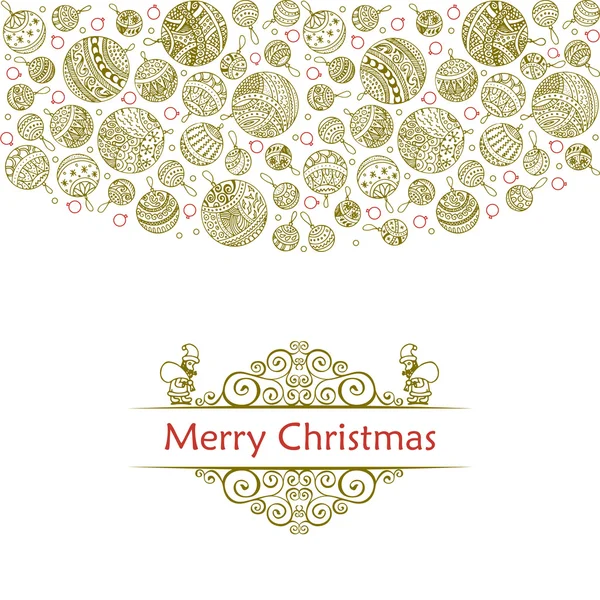 Wesołych Świąt Bożego Narodzenia kulki doodle wzór linii ikon z ornamentami i szablony czcionki — Wektor stockowy