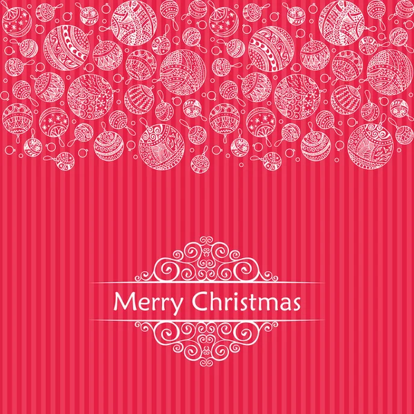 Wesołych Świąt Bożego Narodzenia kulki doodle wzór linii ikon z ornamentami i szablony czcionki — Wektor stockowy