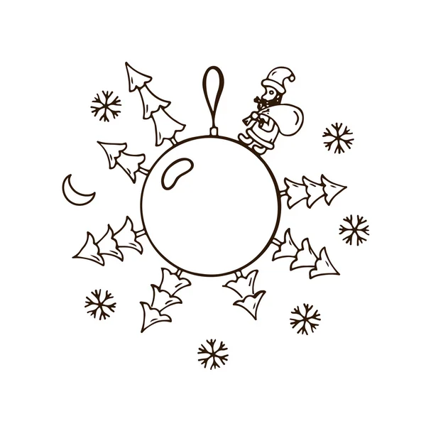 Neşeli Noel topları desen doodle. Noel Baba ile bir çanta — Stok Vektör