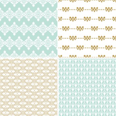 Seamless vintage floral background gold and pastel pattern