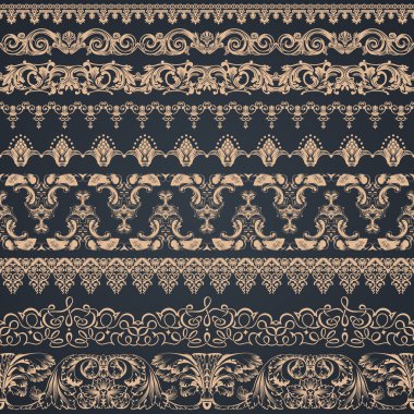 Hand drawn henna borders. Seamless vintage