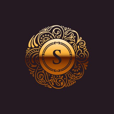 Calligraphic Gold monogram. Emblem S