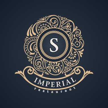 Kaligrafi çiçek Barok monogram. Amblem S