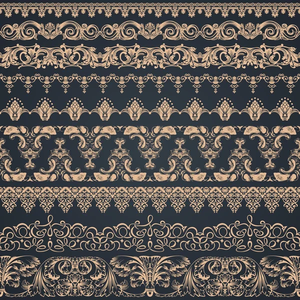 Hand drawn henna borders. Seamless vintage — Stock vektor