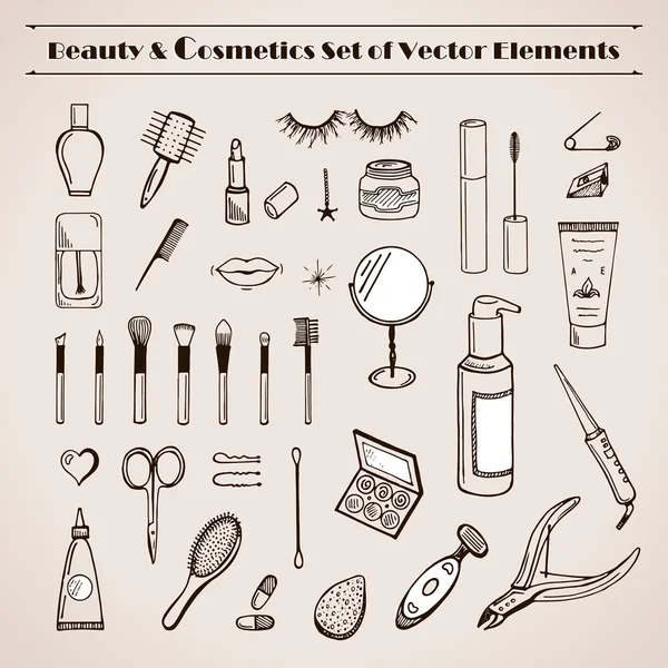 Beauté et cosmétiques vecteur gribouillis icônes — Image vectorielle