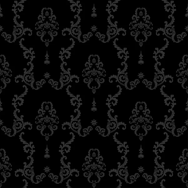 Fond vintage sans couture noir. Modèle floral baroque — Image vectorielle