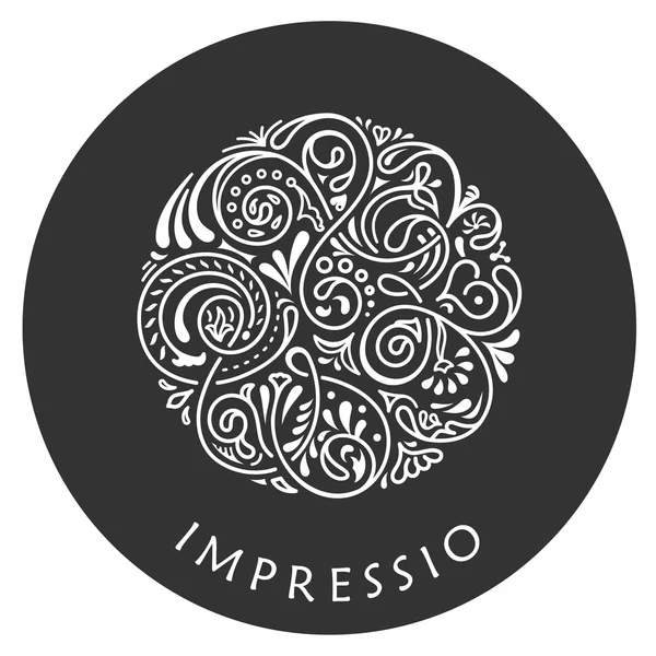 Emblema caligráfico redondo. Símbolo floral vectorial para café — Archivo Imágenes Vectoriales