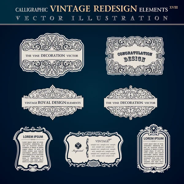 Calligraphic old vintage elements labels and frames — Stockový vektor