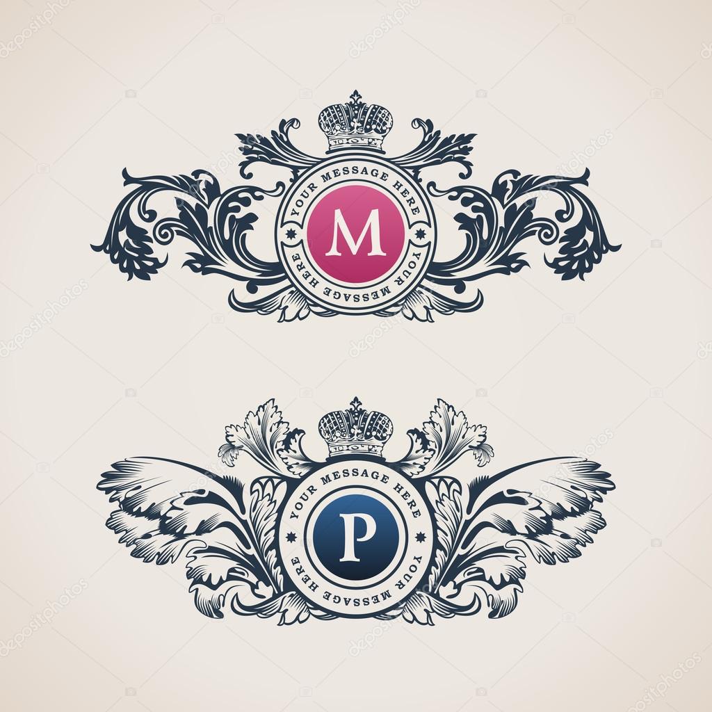 Vintage Decorative Elements Flourishes Calligraphic Ornament. Elegant emblem template monogram luxury frame. Floral royal line logo design. Vector illustration Business sign, identity for restaurant