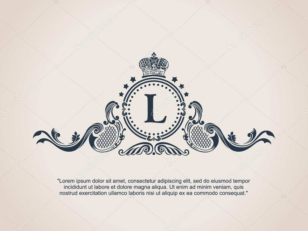 Vintage Decorative Elements Flourishes Calligraphic Ornament. Letter L. Elegant emblem template monogram luxury frame. Royal line logo. Vector sign for restaurant, boutique, heraldic, cafe, hotel
