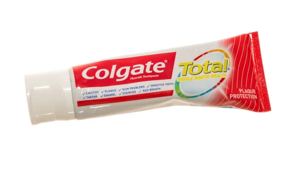 ラトビア リガ2020年11月25日白色のコルゲート歯磨き粉コルゲートはコルゲート パルモリーブが製造する歯磨き粉のブランドです — ストック写真