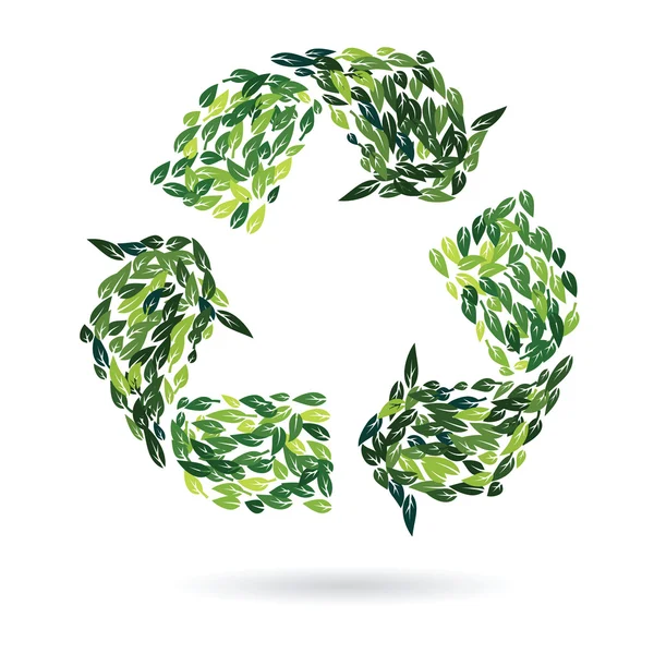 Recyclingschild aus Blättern — Stockvektor