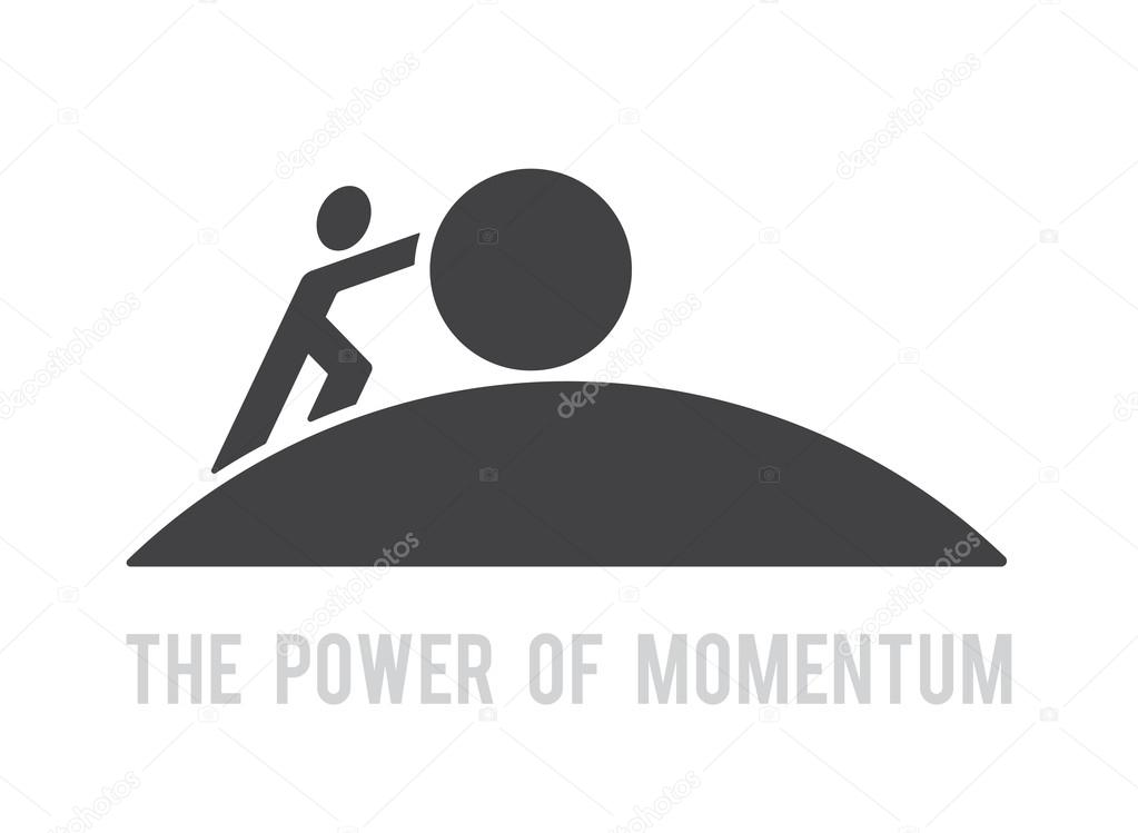 Man pushing big ball up hill symbol power of momentum concept reach the target vector abstract design logo