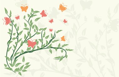 Kelebek vektör yeşil yaprak