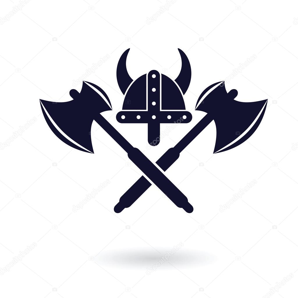 Viking helmet with crossed swords viking logo vector illustration