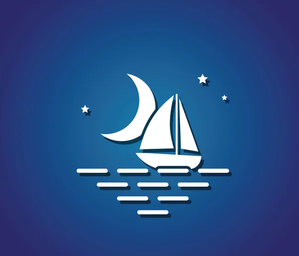 Boot nacht zee — Stockvector