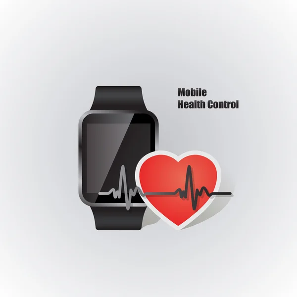 Reloj inteligente con símbolo de latido del corazón — Vector de stock