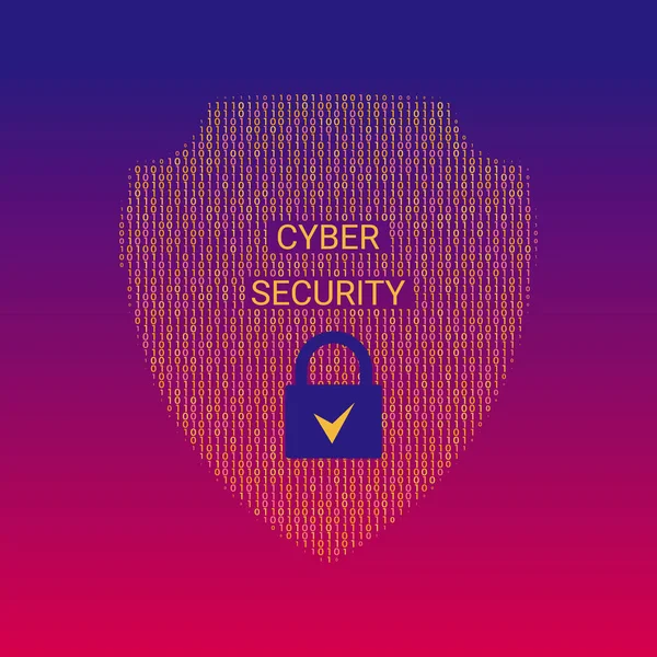 Simbolo Protezione Delle Informazioni Sullo Scudo Binario Cyber Security Concetto — Vettoriale Stock