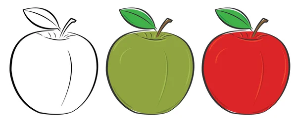 Pomme verte, rouge et contour — Image vectorielle