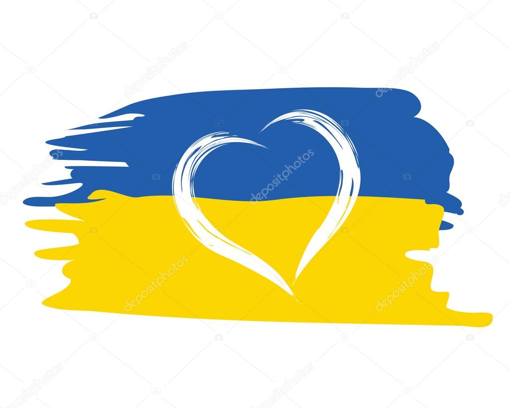 painted ukrainian flag with heart shape symbol