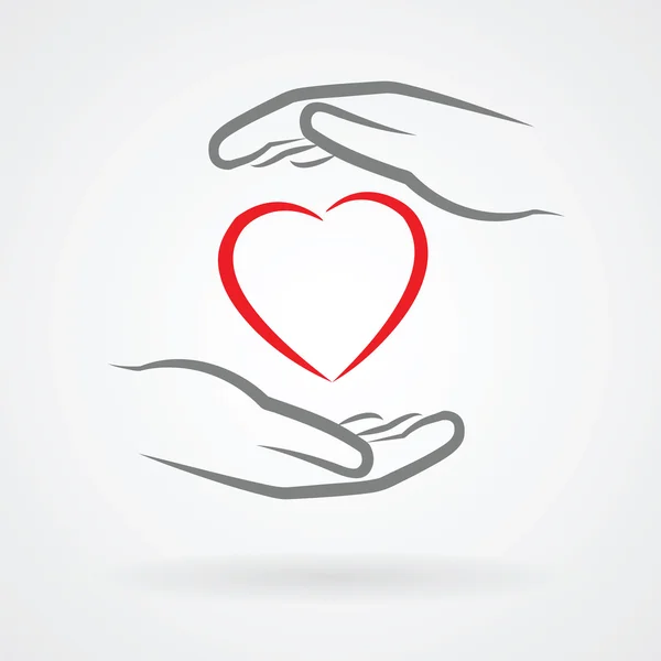 Mains avec symbole de coeur — Image vectorielle