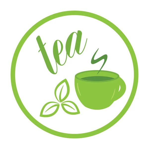 Hoja de té y etiqueta de taza — Vector de stock