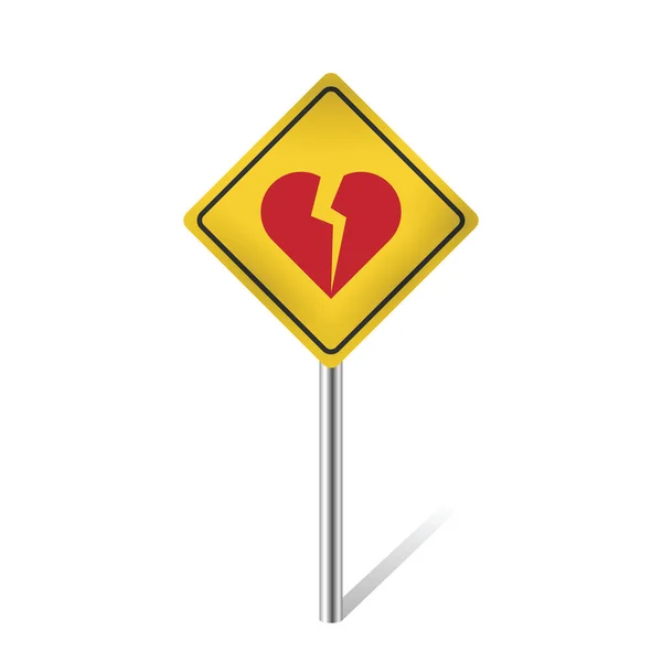 Señal de tráfico de advertencia de corazón roto — Vector de stock