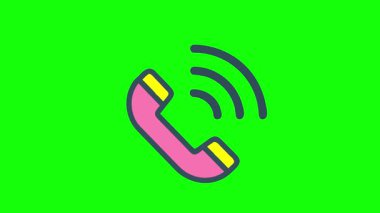 pink telephone receiver yellow accents sound waves on green background